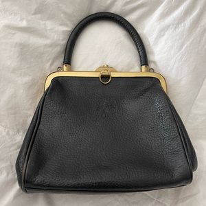 IL BISONTE CLASSIC HANDBAG 👜 BLACK LEATHER & GOLD - Authentic